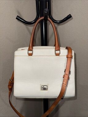 Dooney & Bourke White Pebbled Leather Satchel with Tan Straps